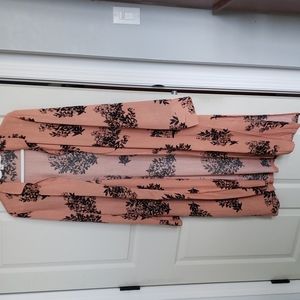 Peach and black floral cotton duster